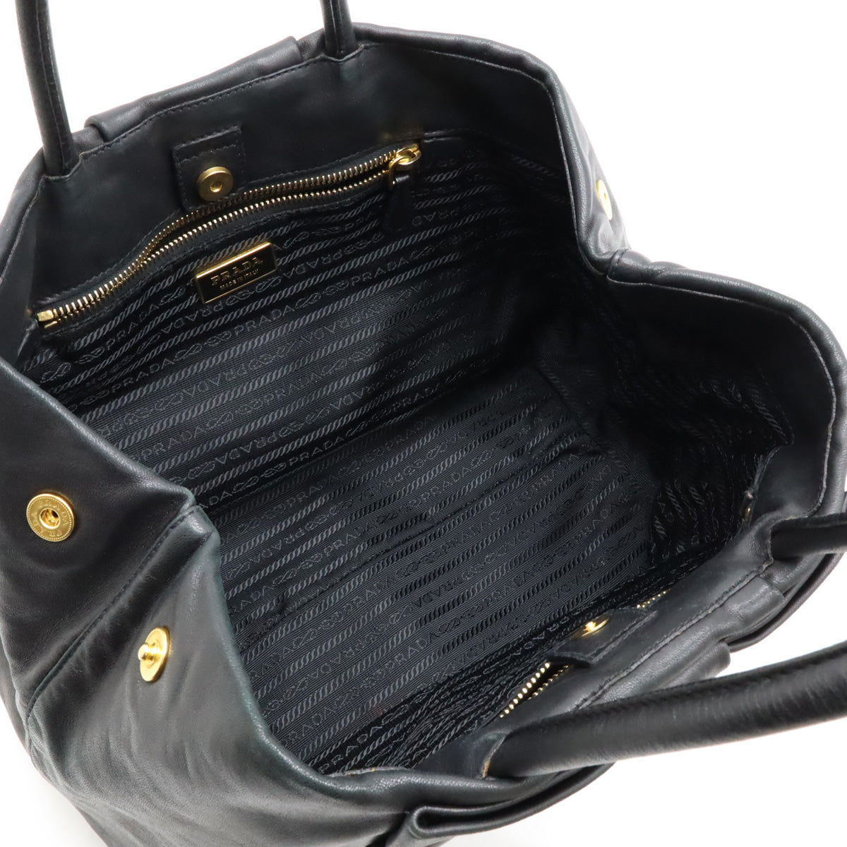 Prada Leather Tote Handbag Black Gold Hardware