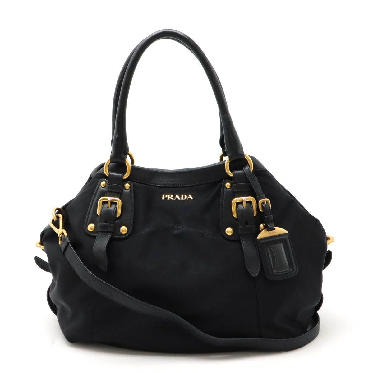 Prada Logo Jacquard Nylon Leather Tote Bag