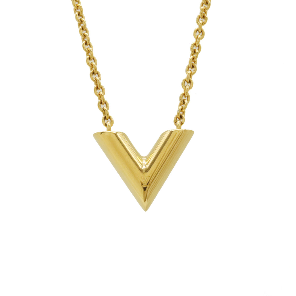 Louis Vuitton Essential V Gold Pendant Necklace M61083 in Pristine Condition