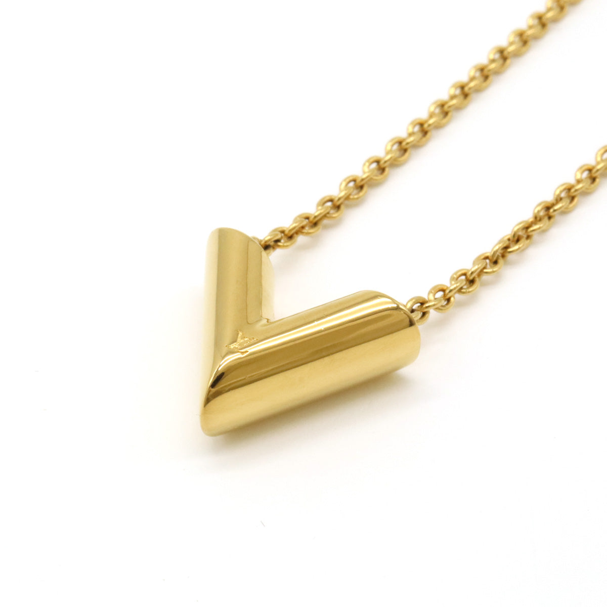 Louis Vuitton Essential V Gold Pendant Necklace M61083 in Pristine Condition