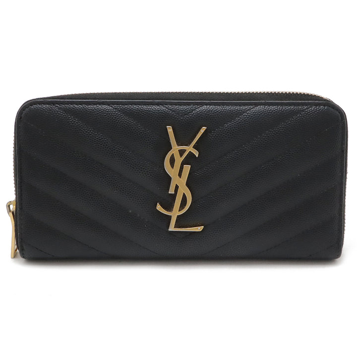 Yves Saint Laurent Leather Monogram Zip Wallet in Very Good Condition