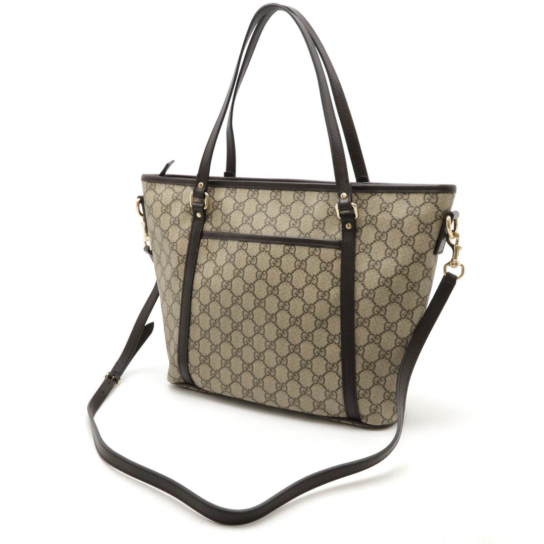 Gucci GG Supreme 2WAY Tote Bag PVC Leather Beige Dark Brown