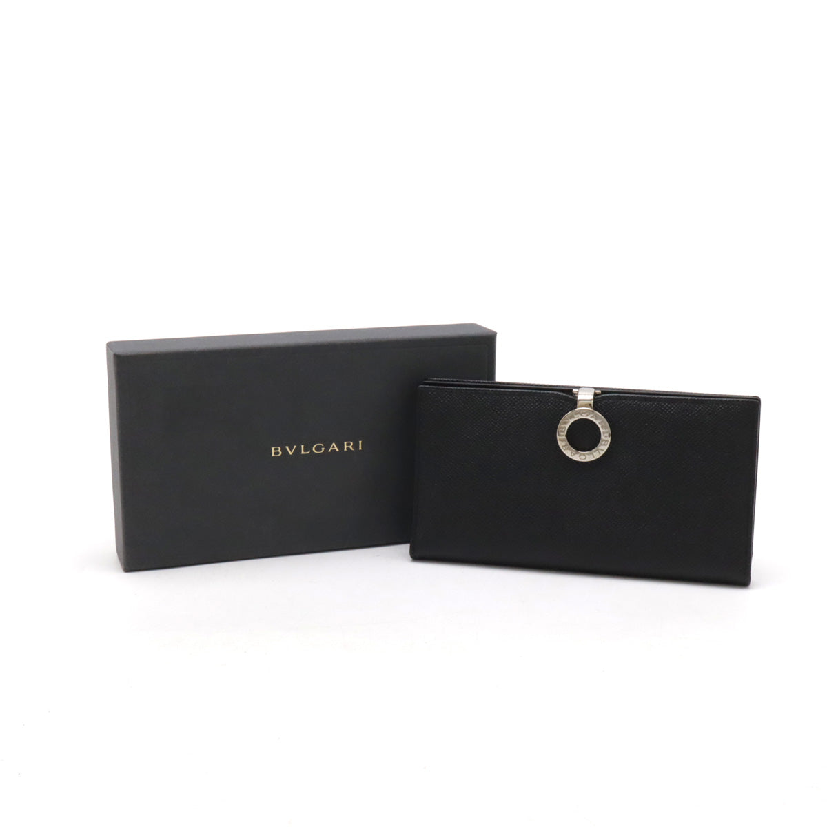 Bvlgari Grain Leather Bvlgari Logo Clip Bifold Wallet 23295