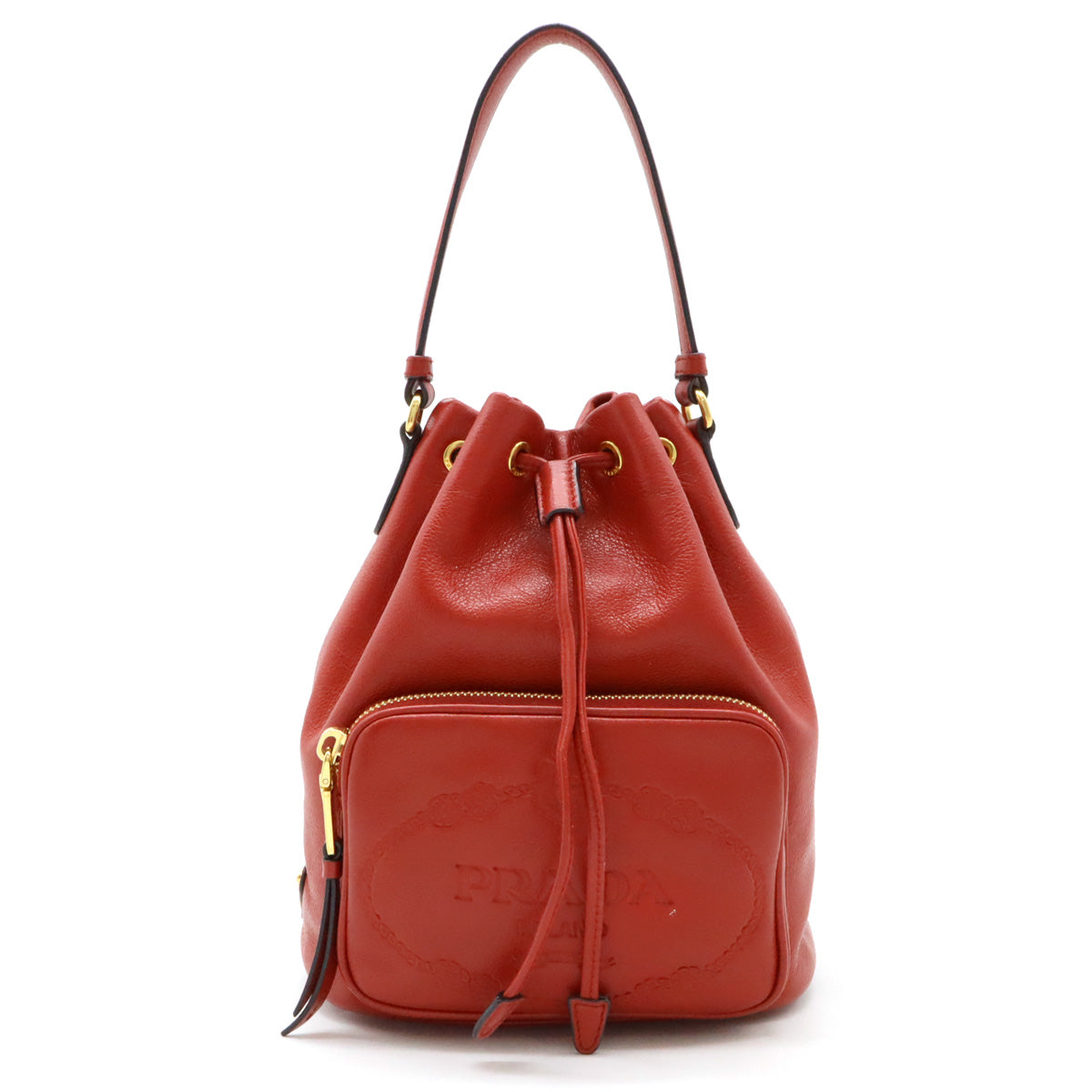 Prada Leather Logo Bucket Bag Handbag 1BH038