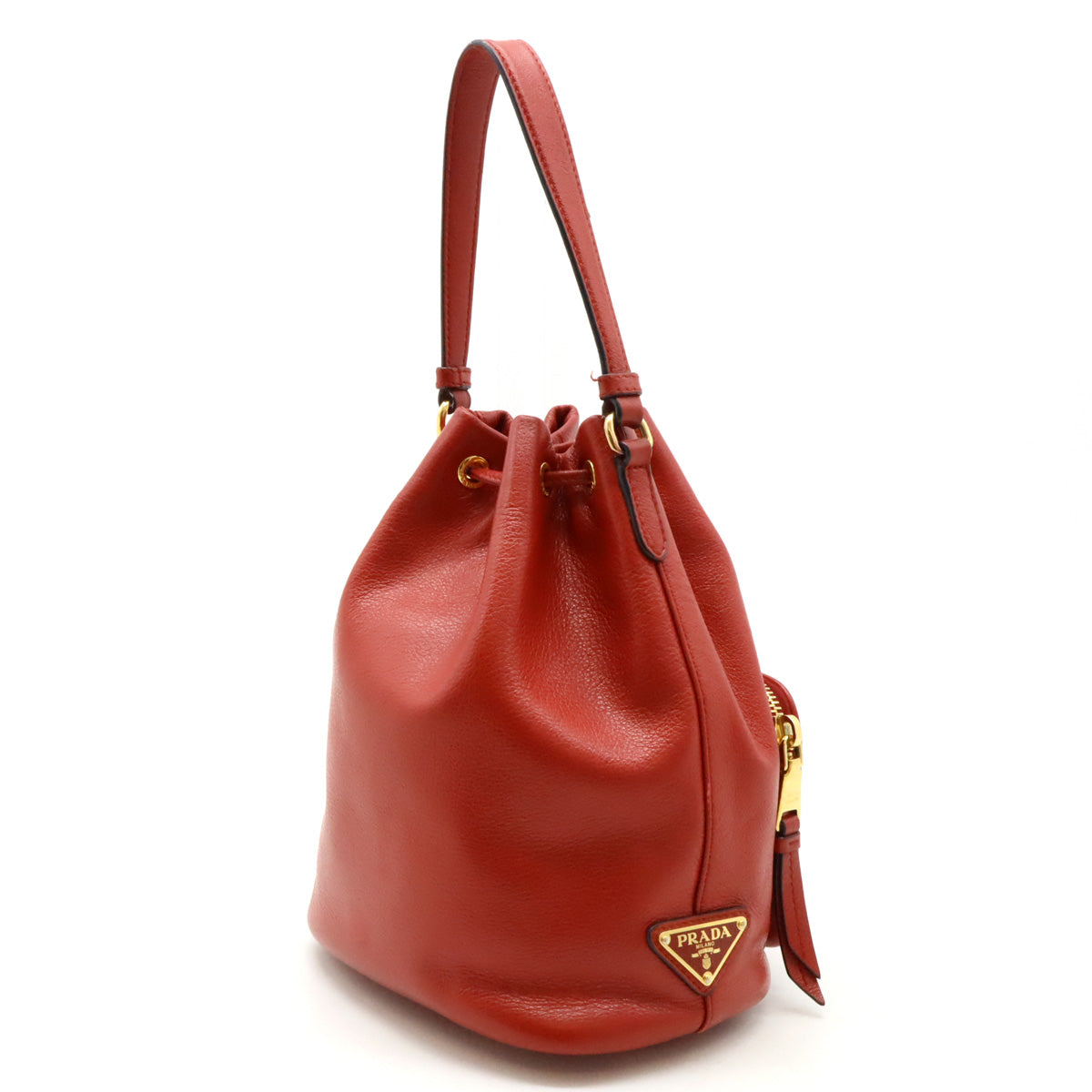 Prada Leather Logo Bucket Bag Handbag 1BH038