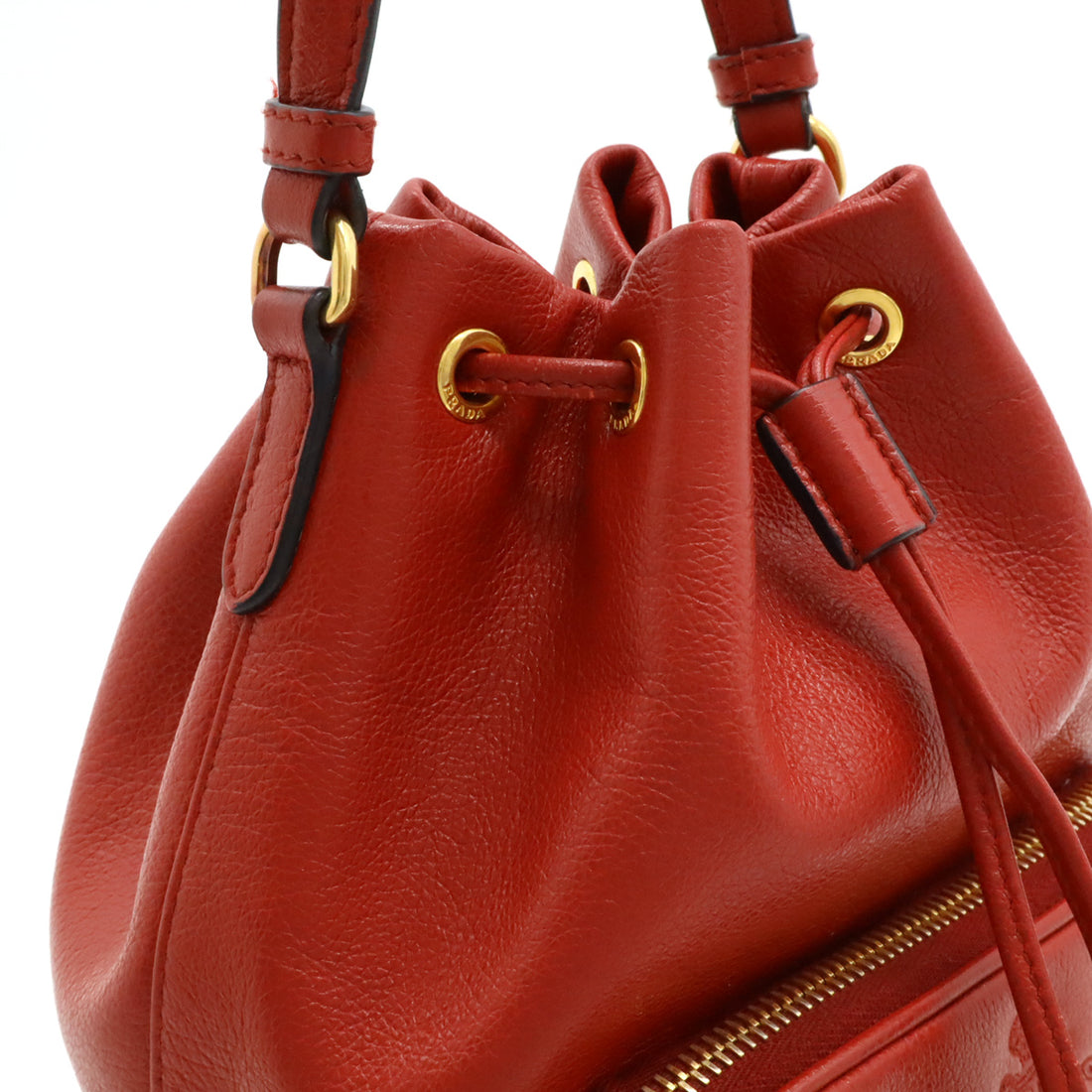 Prada Leather Logo Bucket Bag Handbag 1BH038