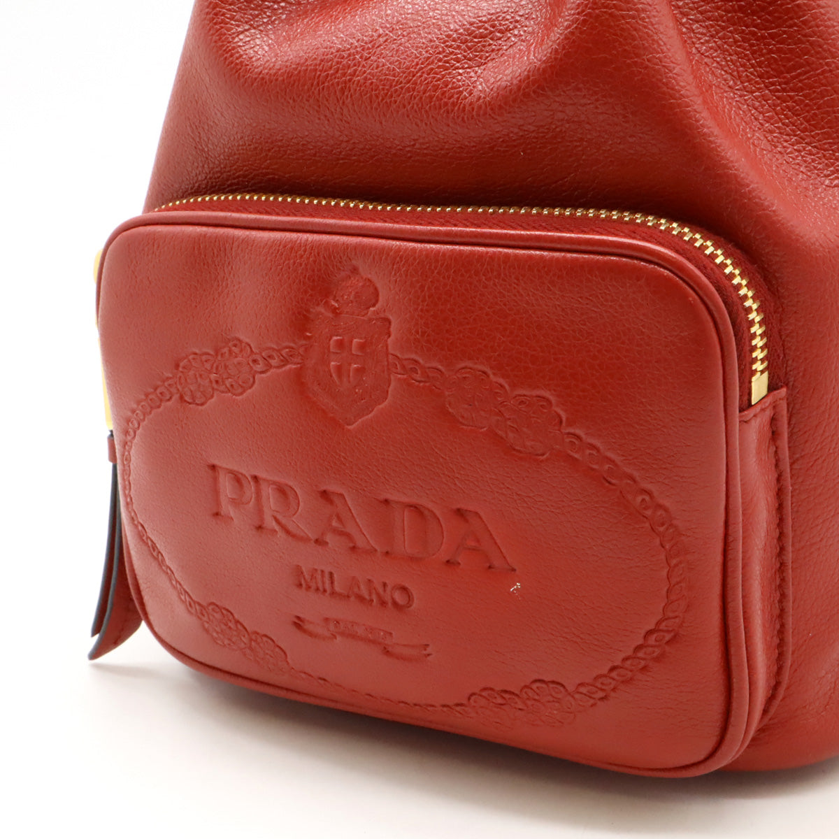 Prada Leather Logo Bucket Bag Handbag 1BH038