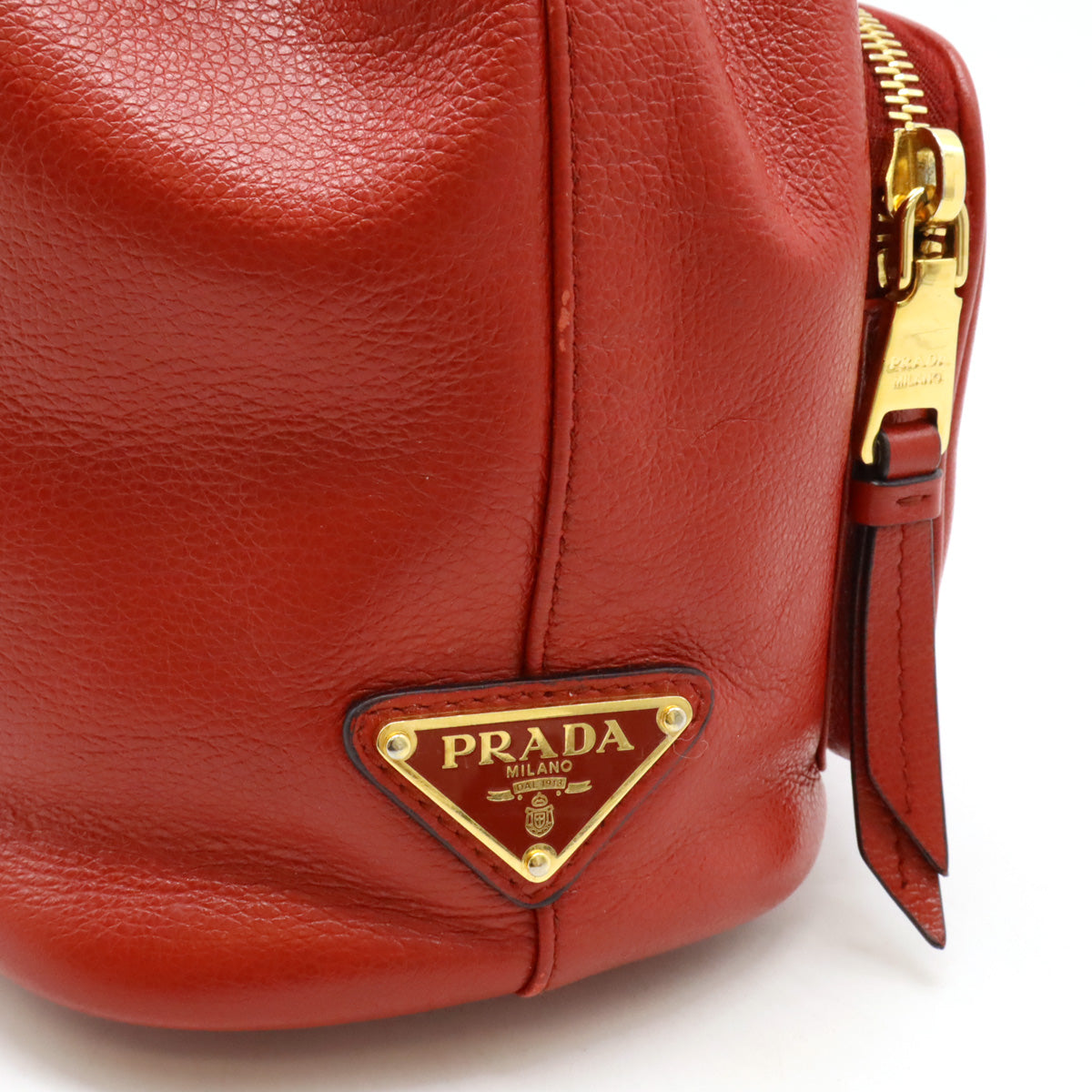 Prada Leather Logo Bucket Bag Handbag 1BH038