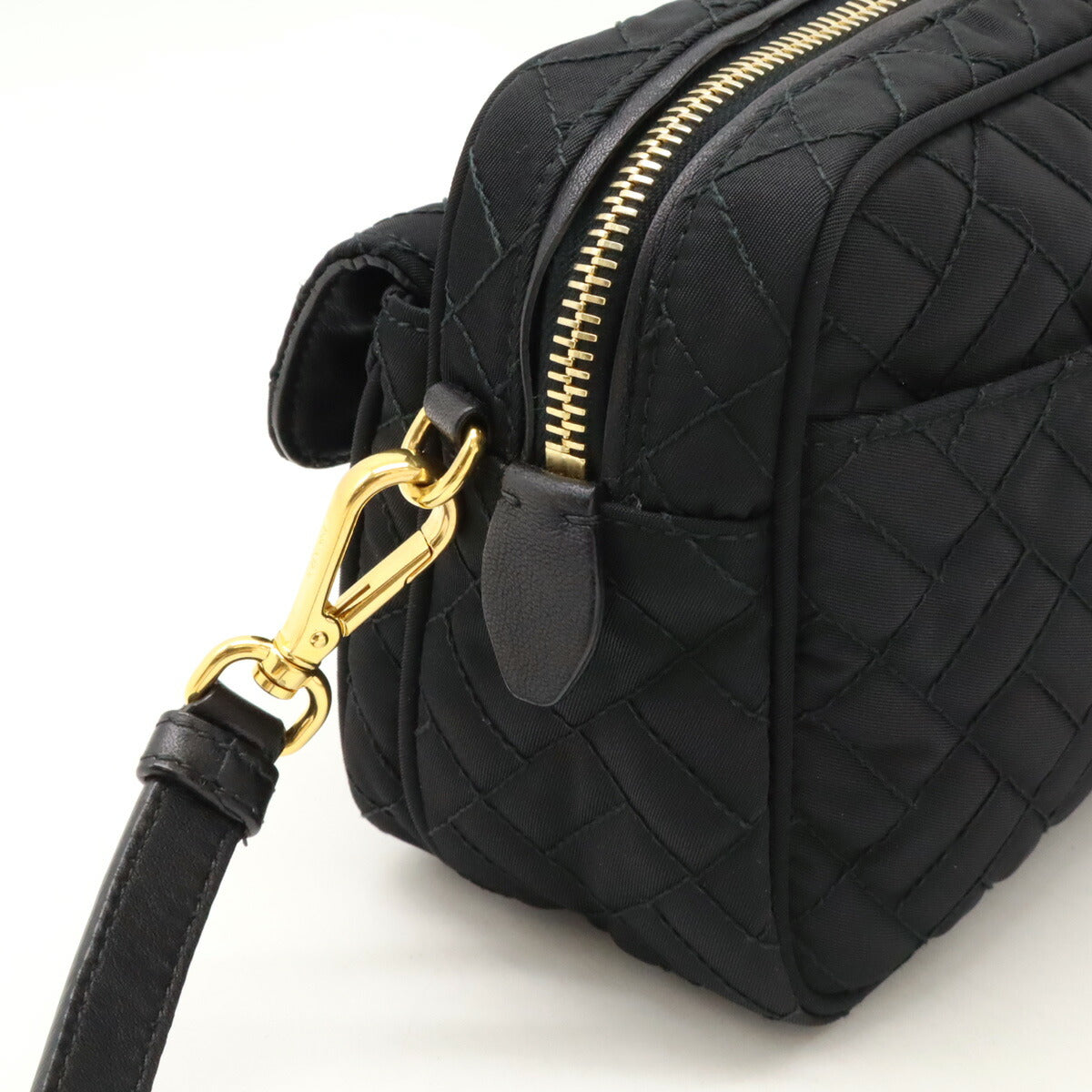 Prada Nylon Leather Shoulder Bag Black