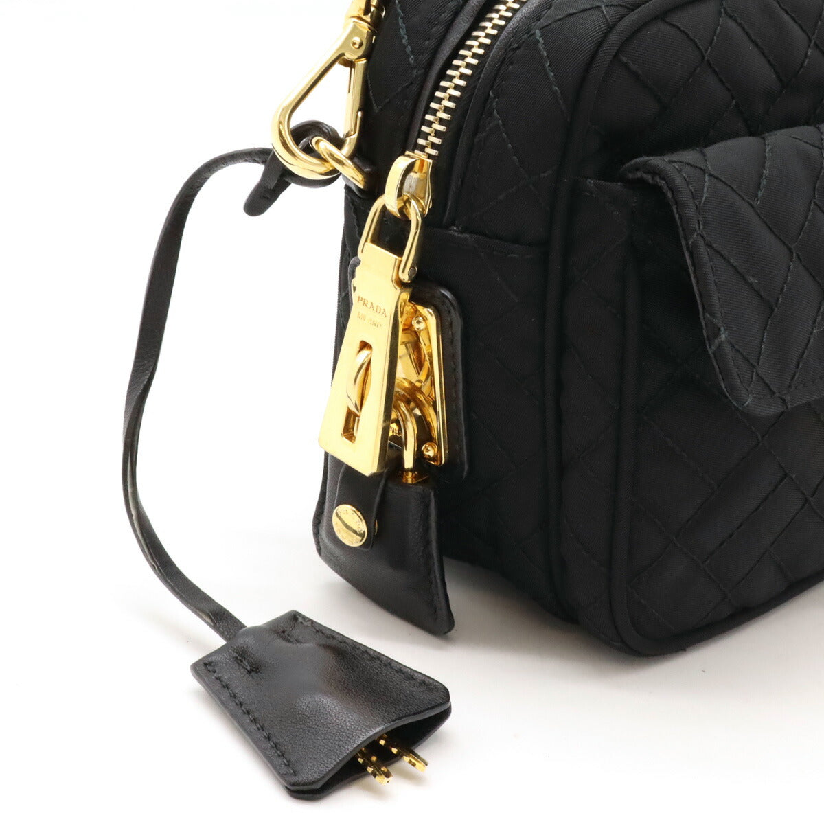 Prada Nylon Leather Shoulder Bag Black