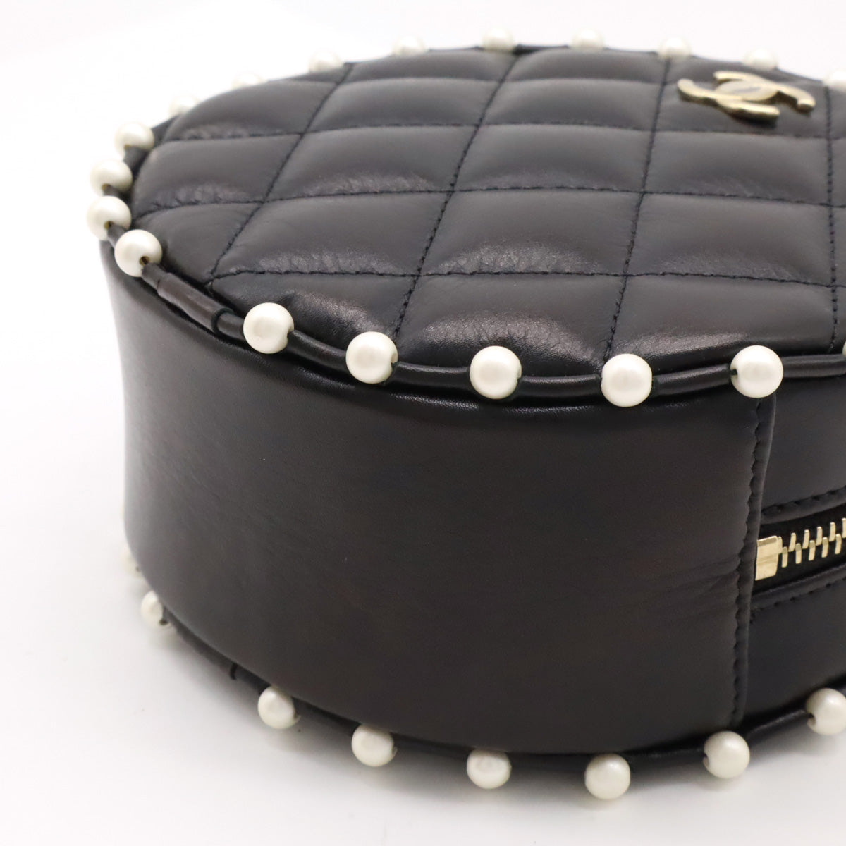 Chanel Leather/Faux Pearl Coco Mark Round Chain Shoulder Bag