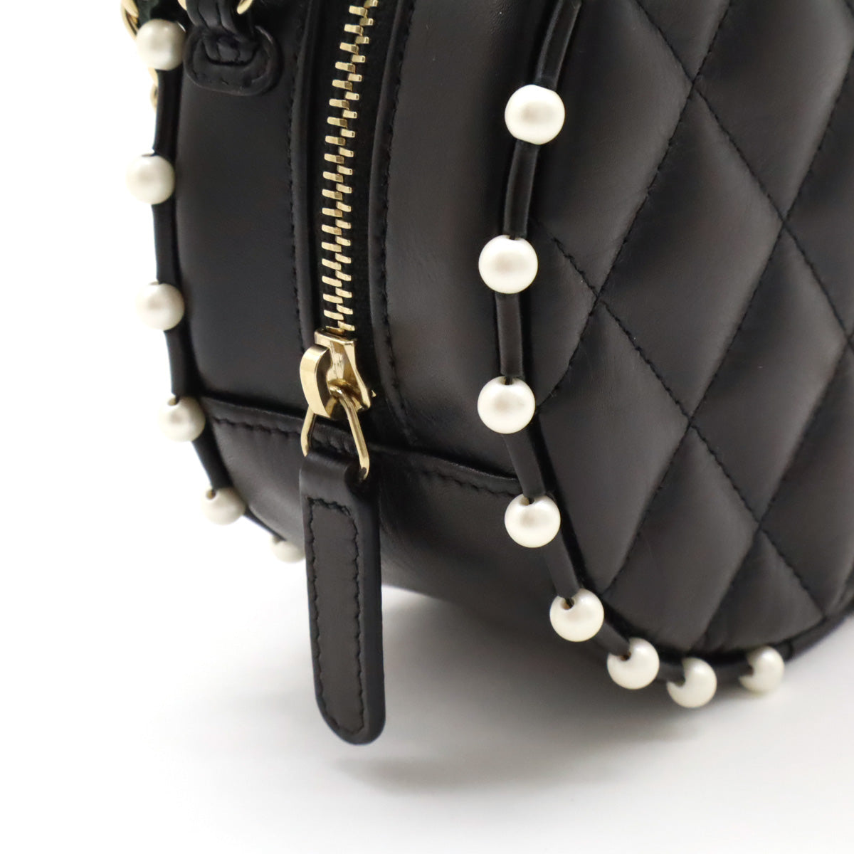 Chanel Leather/Faux Pearl Coco Mark Round Chain Shoulder Bag