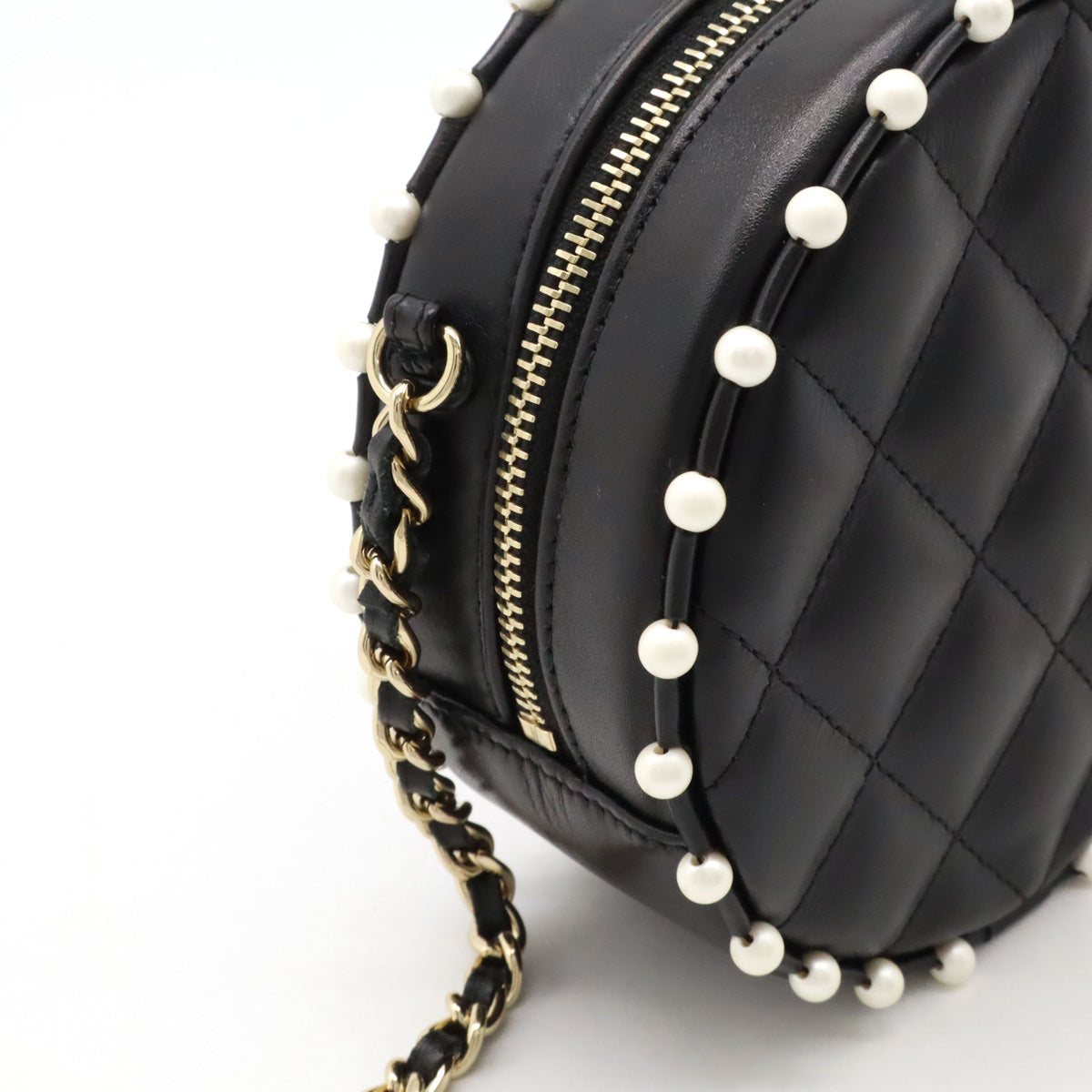 Chanel Leather/Faux Pearl Coco Mark Round Chain Shoulder Bag