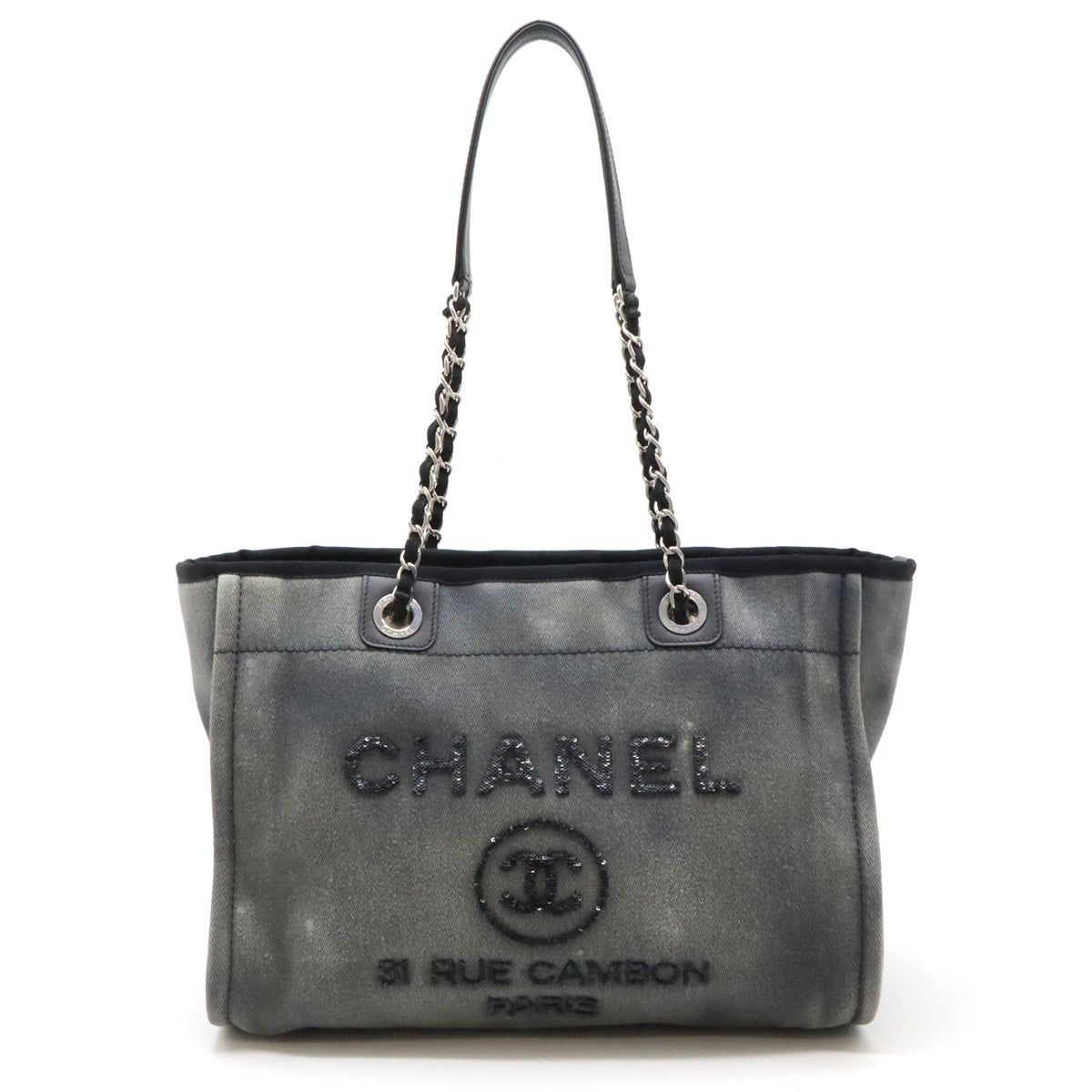 Chanel Canvas/Sequin/Leather Deauville Line Medium Tote Bag A67001 in Good Condition