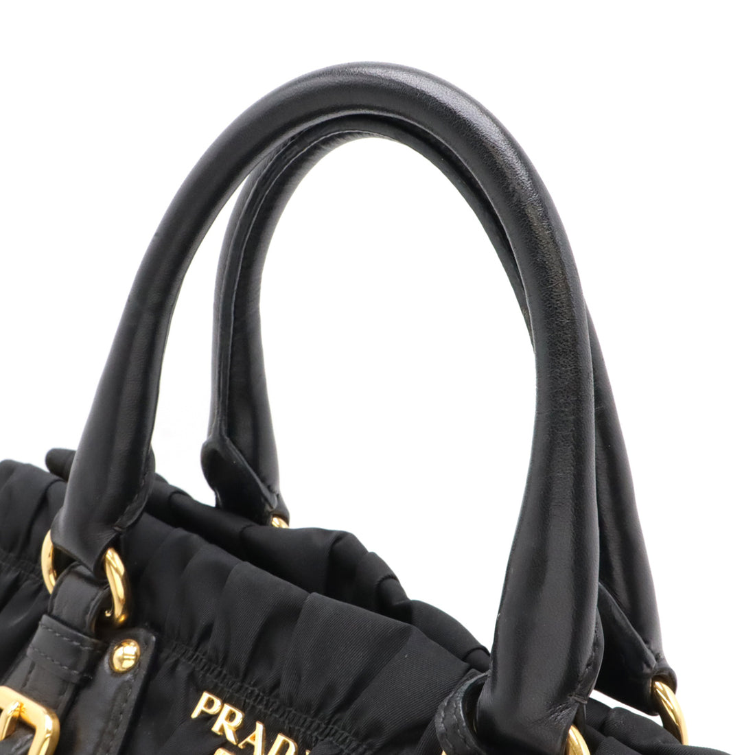 Prada Nylon Leather Gathered Tote Bag BN1336