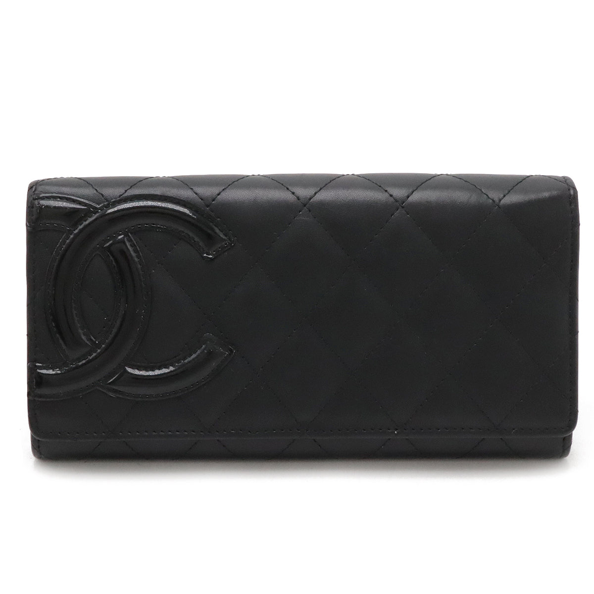 Chanel Cambon Line Bifold Long Wallet Soft Calf/Enamel Black Pink A50077