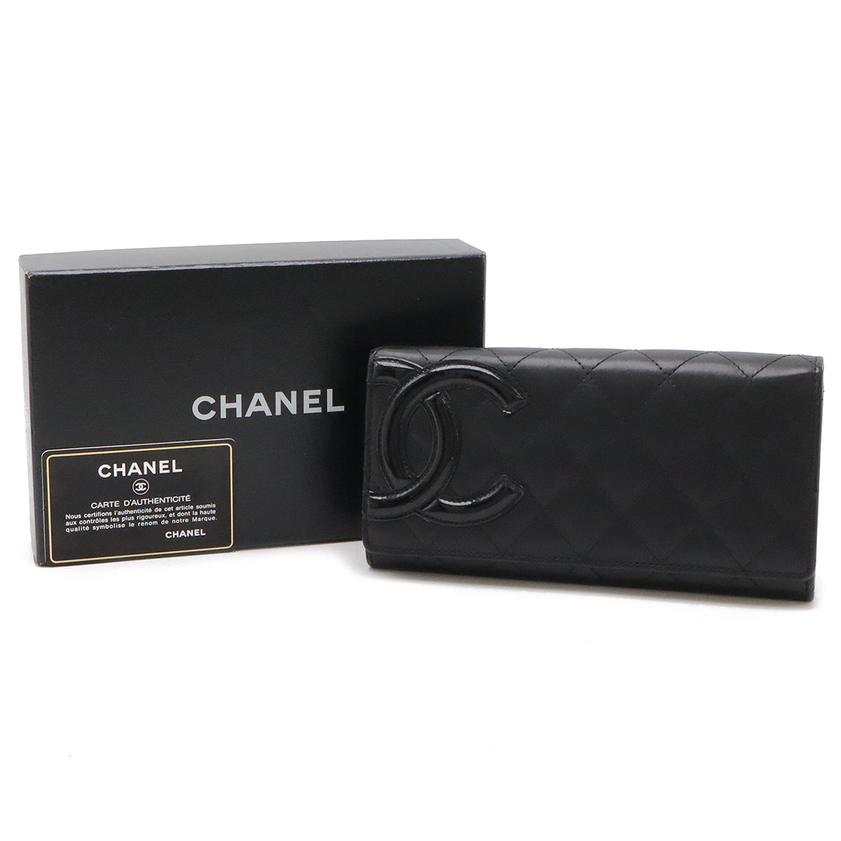 Chanel Cambon Line Bifold Long Wallet Soft Calf/Enamel Black Pink A50077