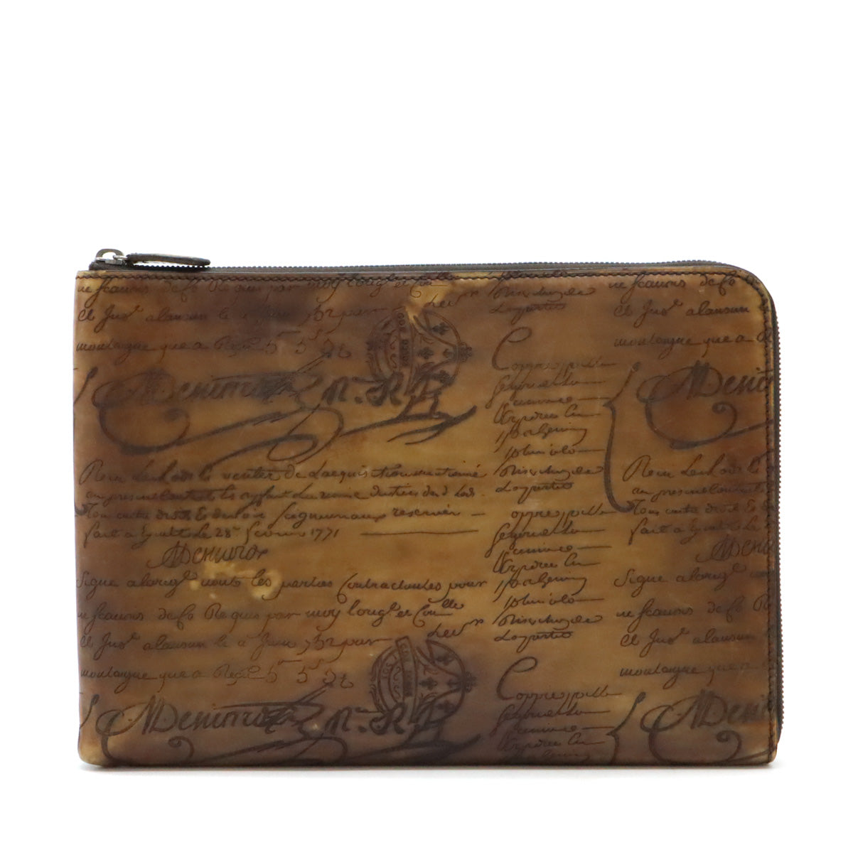 Berluti Calligraphy Nino GM Clutch Bag Venetian Leather Brown