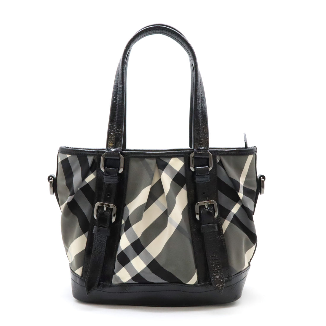 Burberry Nylon Patent Leather Beat Check Tote Bag in Great Condition