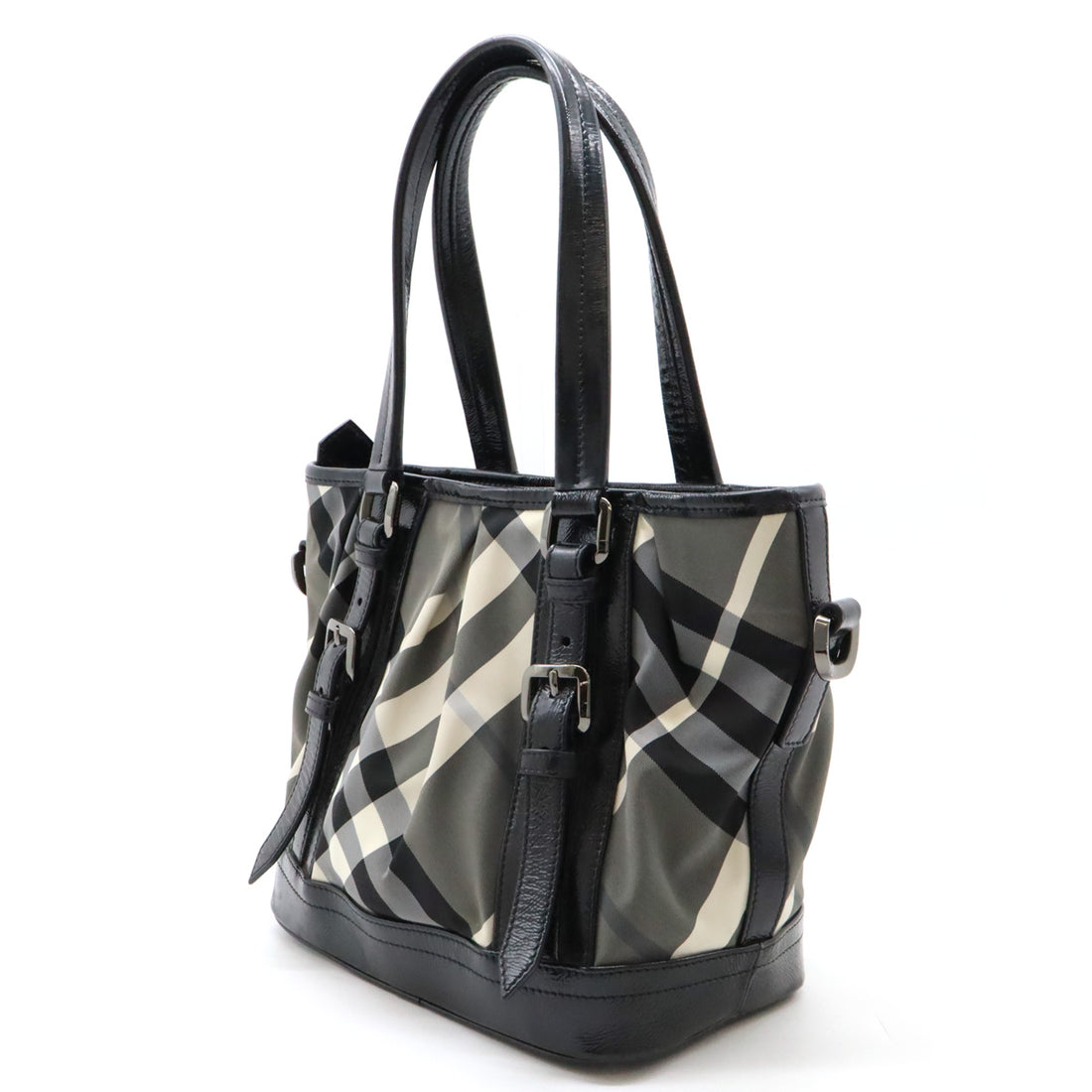 Burberry Nylon Patent Leather Beat Check Tote Bag in Great Condition