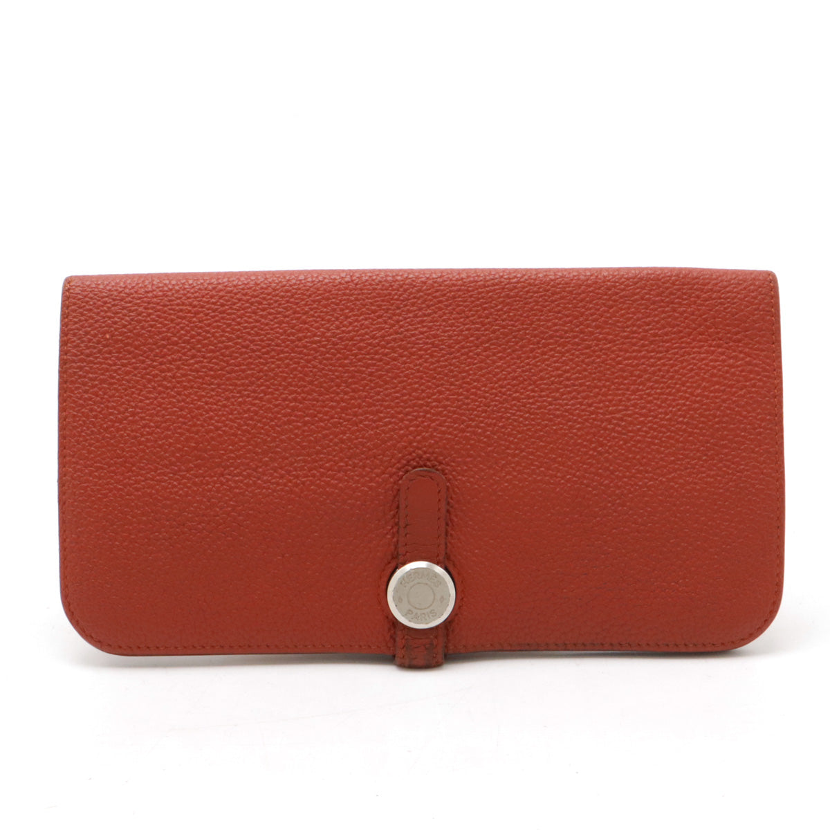 Hermes Leather Dogon Recto Verso Long Bifold Wallet Red Silver Hardware