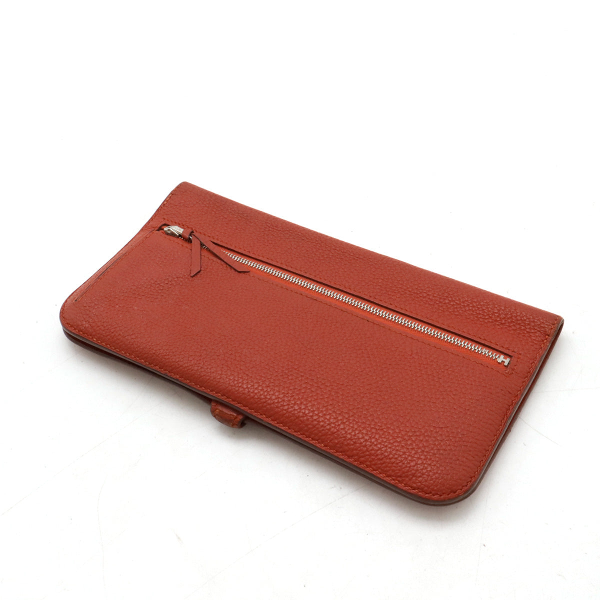 Hermes Leather Dogon Recto Verso Long Bifold Wallet Red Silver Hardware