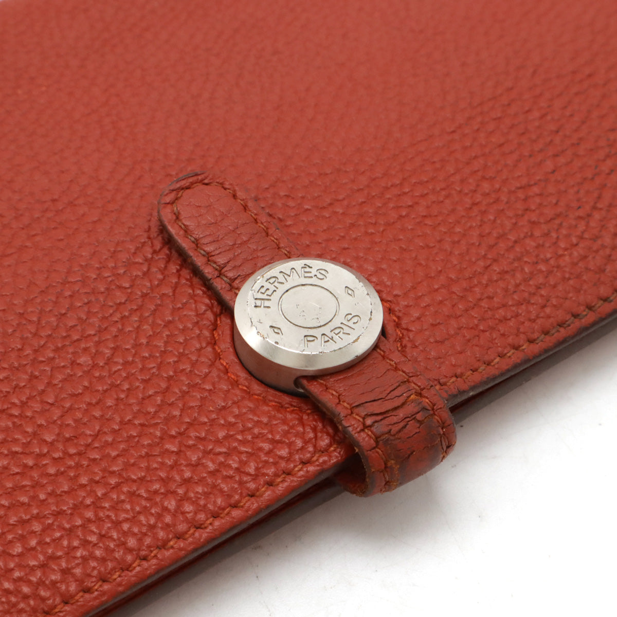 Hermes Leather Dogon Recto Verso Long Bifold Wallet Red Silver Hardware