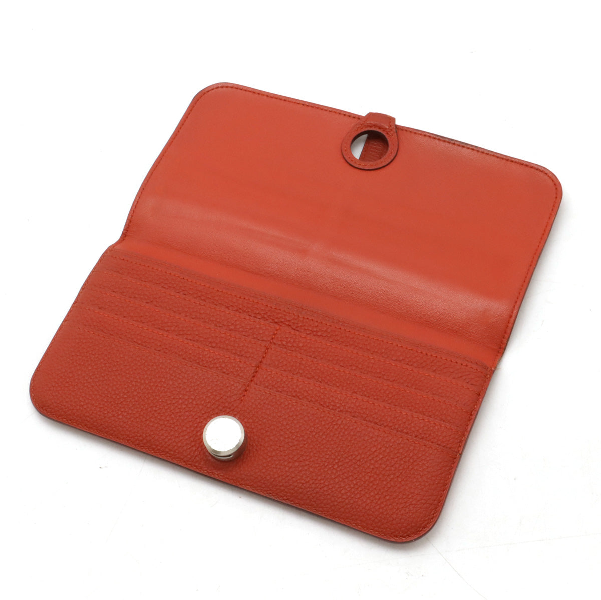 Hermes Leather Dogon Recto Verso Long Bifold Wallet Red Silver Hardware