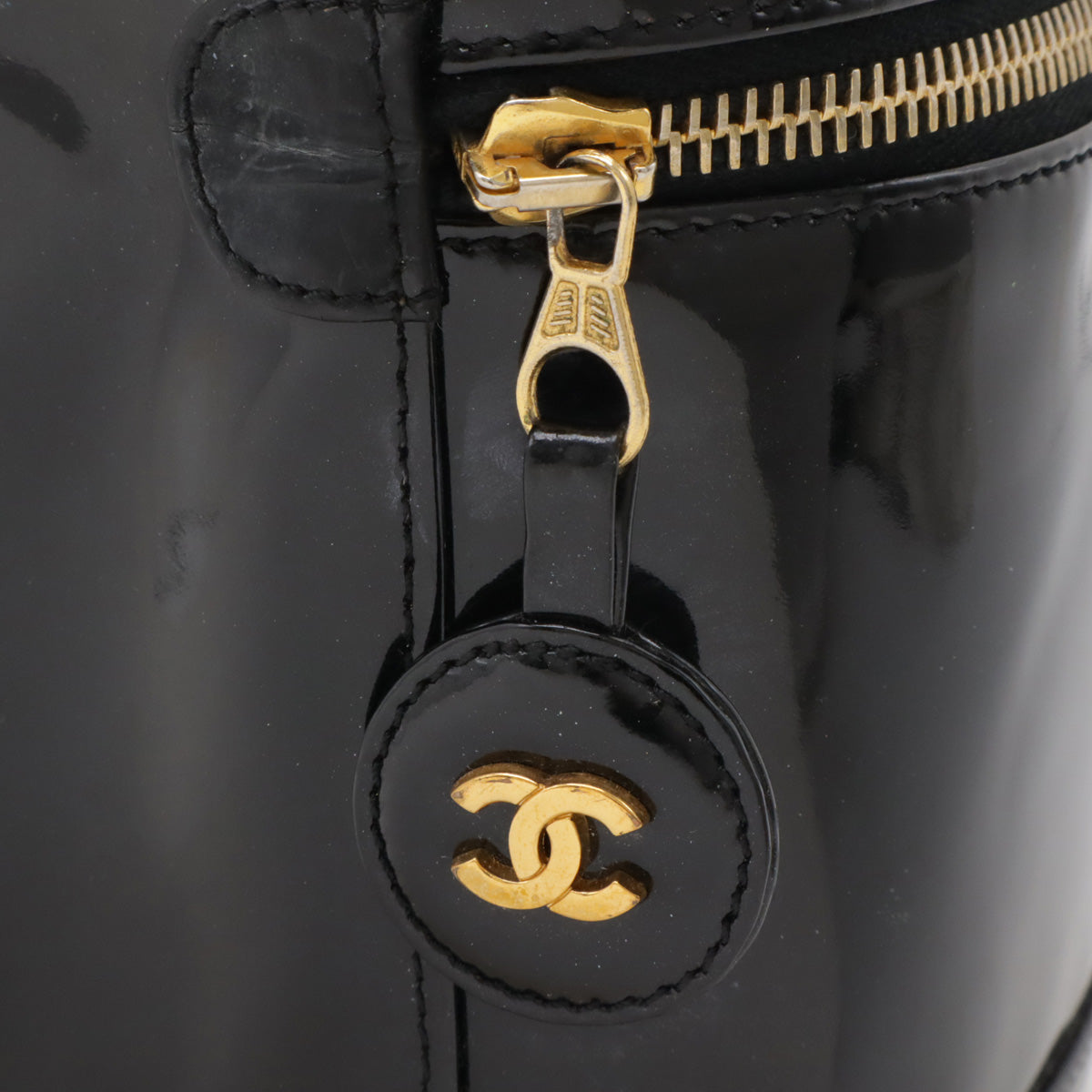 Chanel Vanity Bag Patent Leather Black Gold Hardware