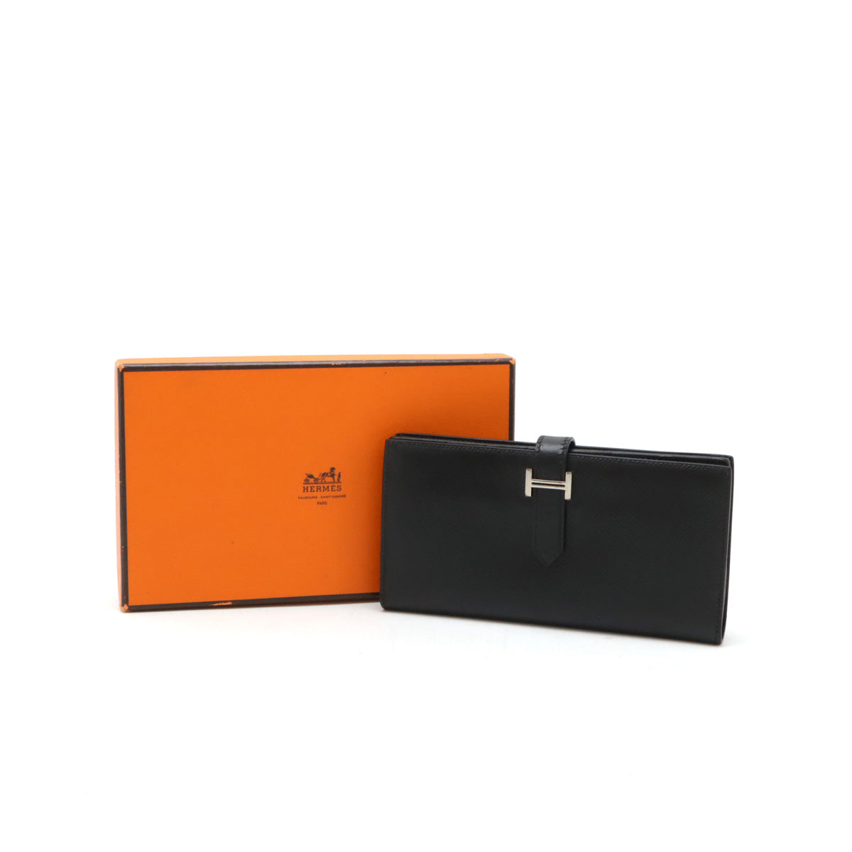 Hermes Bearn Souffle Long Wallet Black Leather