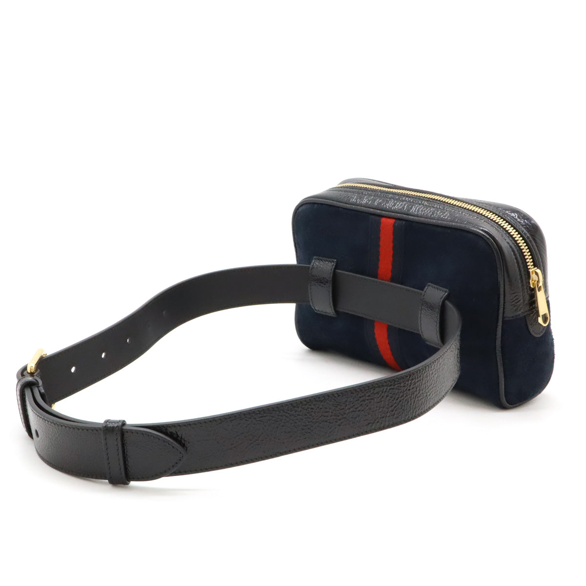 Gucci Ophidia Small Belt Bag Suede Patent Leather Navy