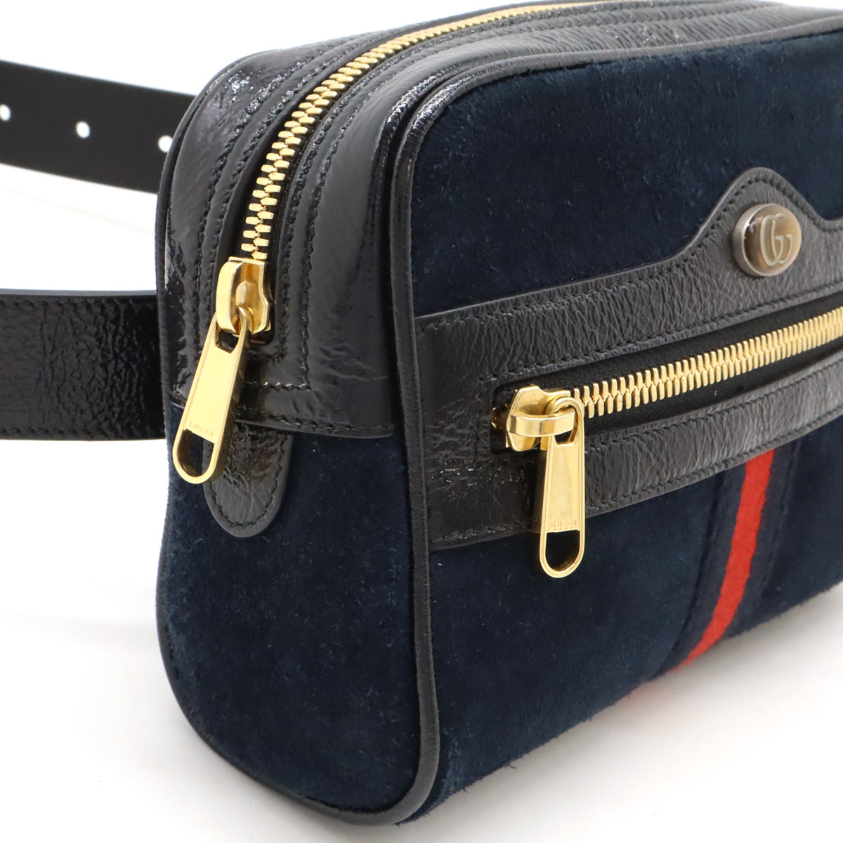 Gucci Ophidia Small Belt Bag Suede Patent Leather Navy