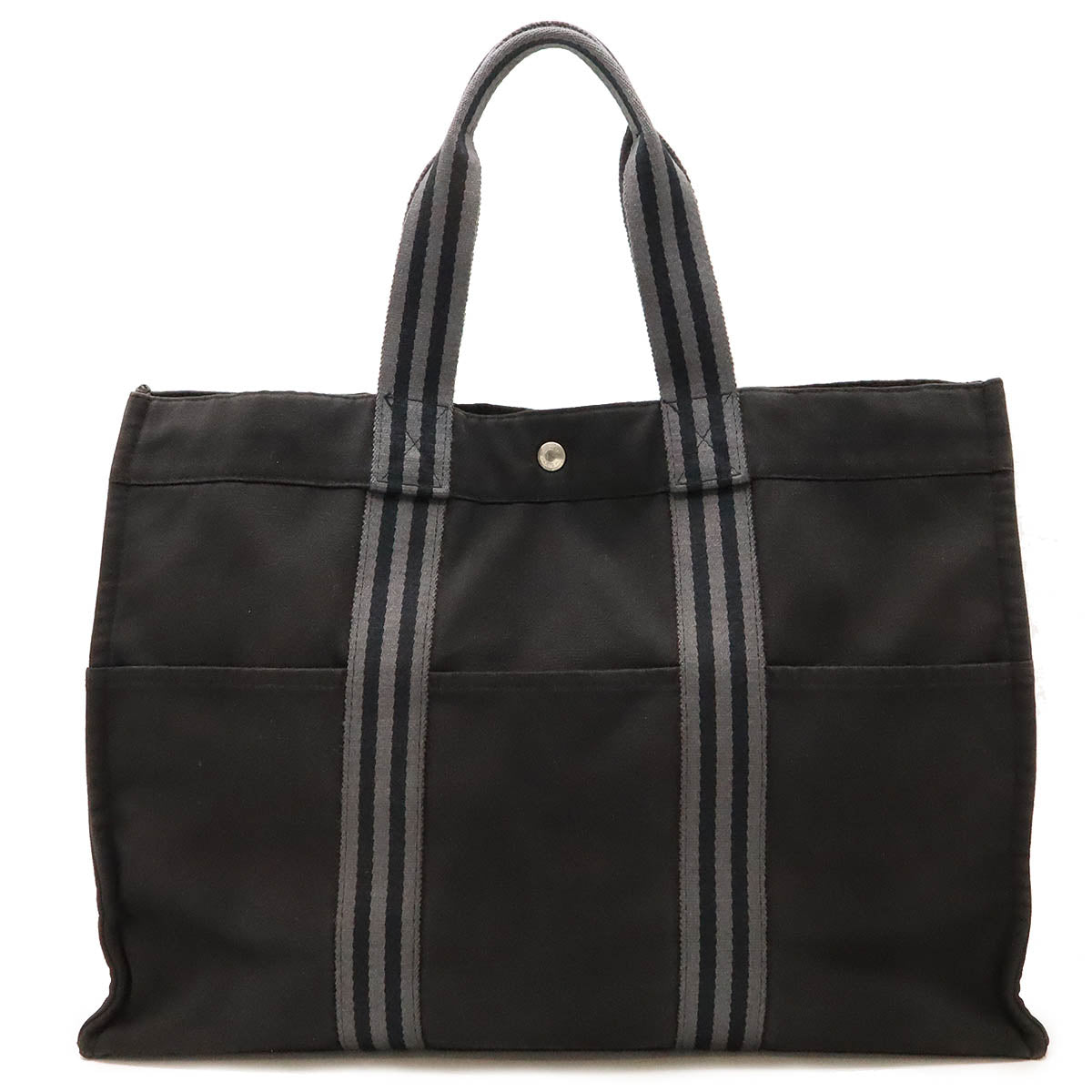 Hermes Canvas Fourre Tout Tote GM Black Gray in Good Condition