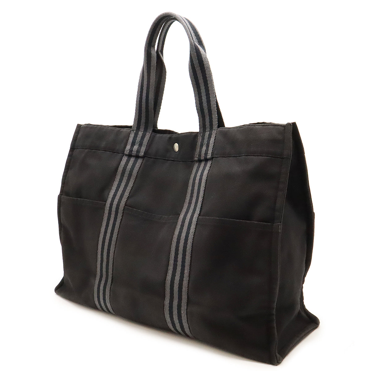 Hermes Canvas Fourre Tout Tote GM Black Gray in Good Condition