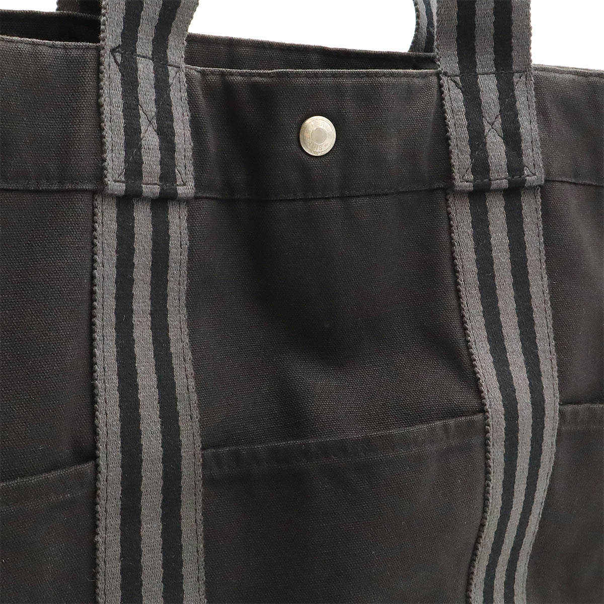 Hermes Canvas Fourre Tout Tote GM Black Gray in Good Condition