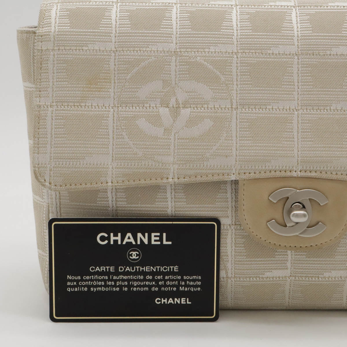 Chanel New Travel Line Nylon Jacquard/Leather 2WAY Shoulder Bag A15285 in Very Good Condition