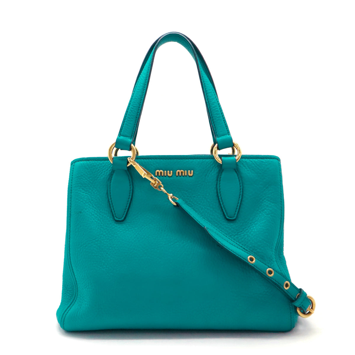 Miu Miu Vitello Carib Leather 2WAY Handbag Shoulder Bag Turquoise RN0757 in Great Condition