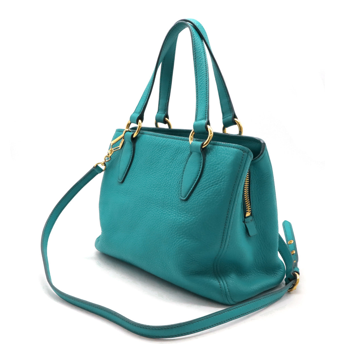 Miu Miu Vitello Carib Leather 2WAY Handbag Shoulder Bag Turquoise RN0757 in Great Condition