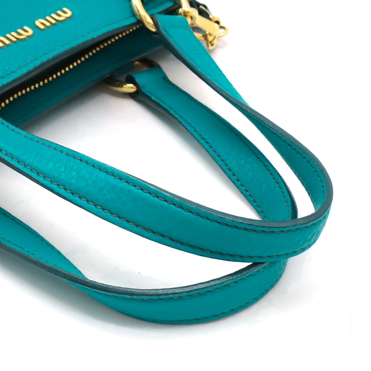 Miu Miu Vitello Carib Leather 2WAY Handbag Shoulder Bag Turquoise RN0757 in Great Condition