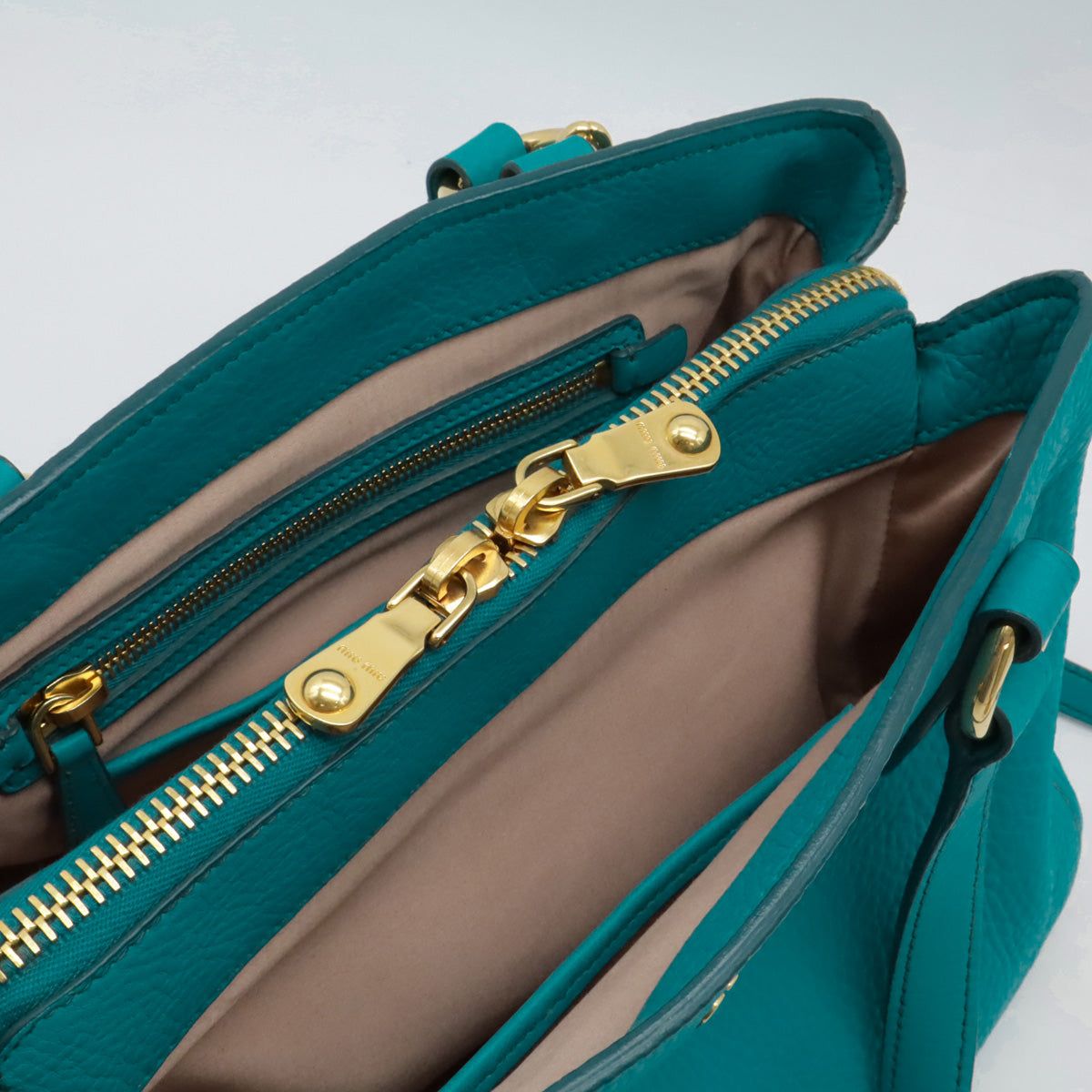 Miu Miu Vitello Carib Leather 2WAY Handbag Shoulder Bag Turquoise RN0757 in Great Condition