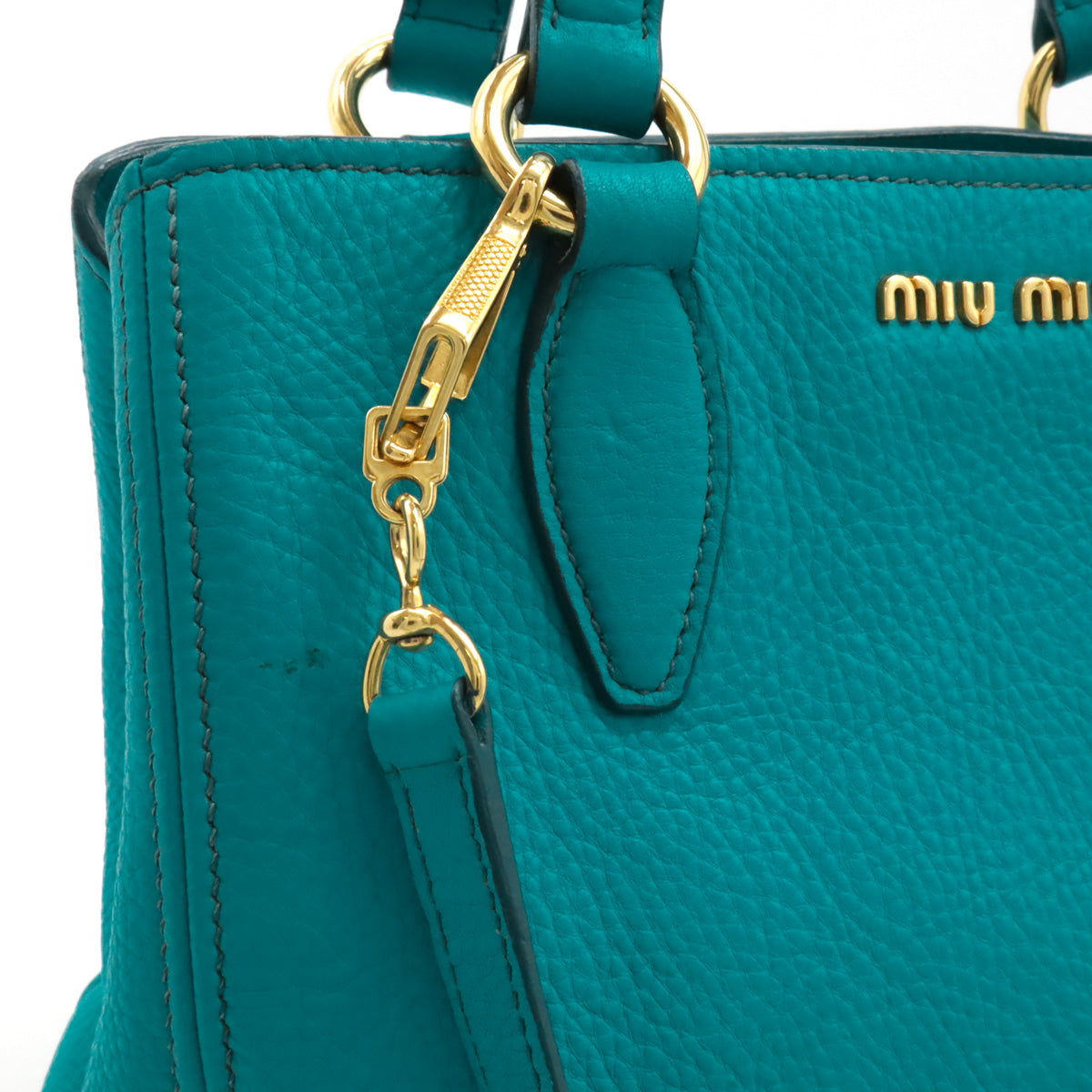 Miu Miu Vitello Carib Leather 2WAY Handbag Shoulder Bag Turquoise RN0757 in Great Condition