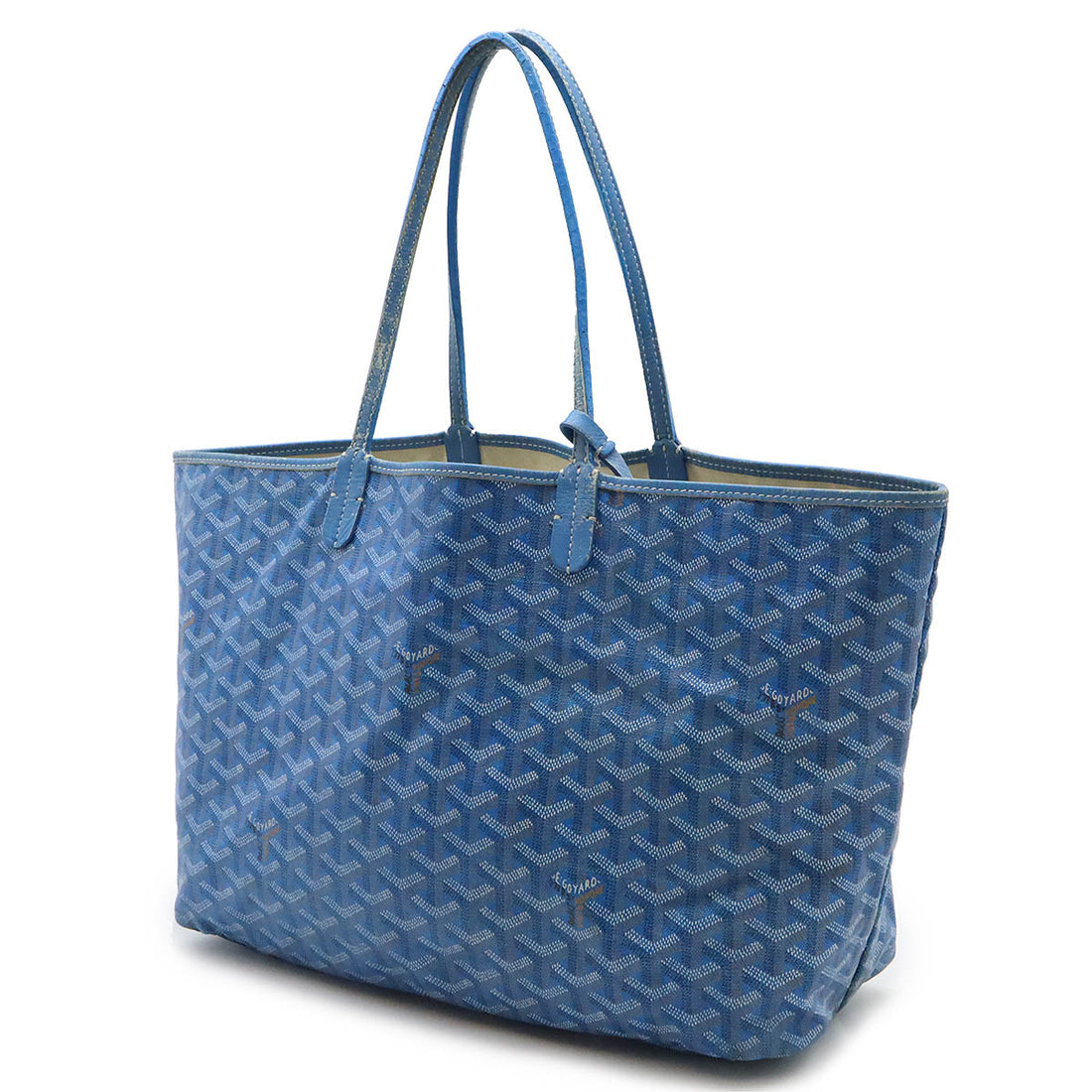 Goyard St. Louis PM Tote Bag Coated Canvas/Leather Blue White in Good Condition