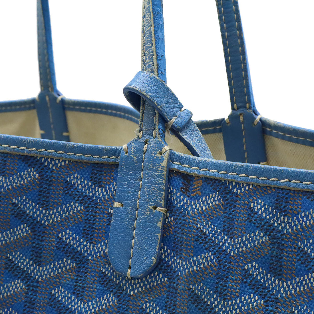 Goyard St. Louis PM Tote Bag Coated Canvas/Leather Blue White in Good Condition