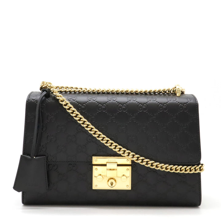 Gucci Leather Padlock Shoulder Bag Black Gold Hardware