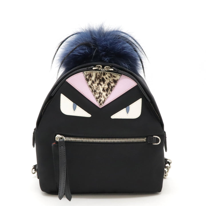 Fendi Nylon/Leather/Fur Bag Bugs Monster Mini Backpack 8BZ038 in Pristine Condition