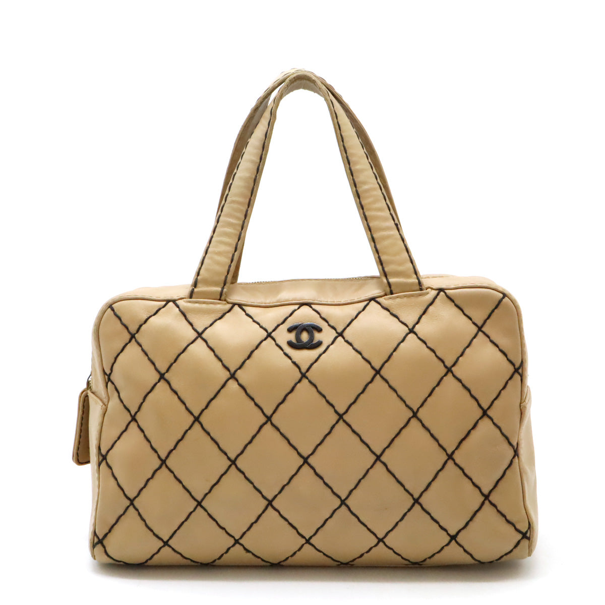 Chanel Leather Wild Stitch Handbag Mini Boston Bag A14692