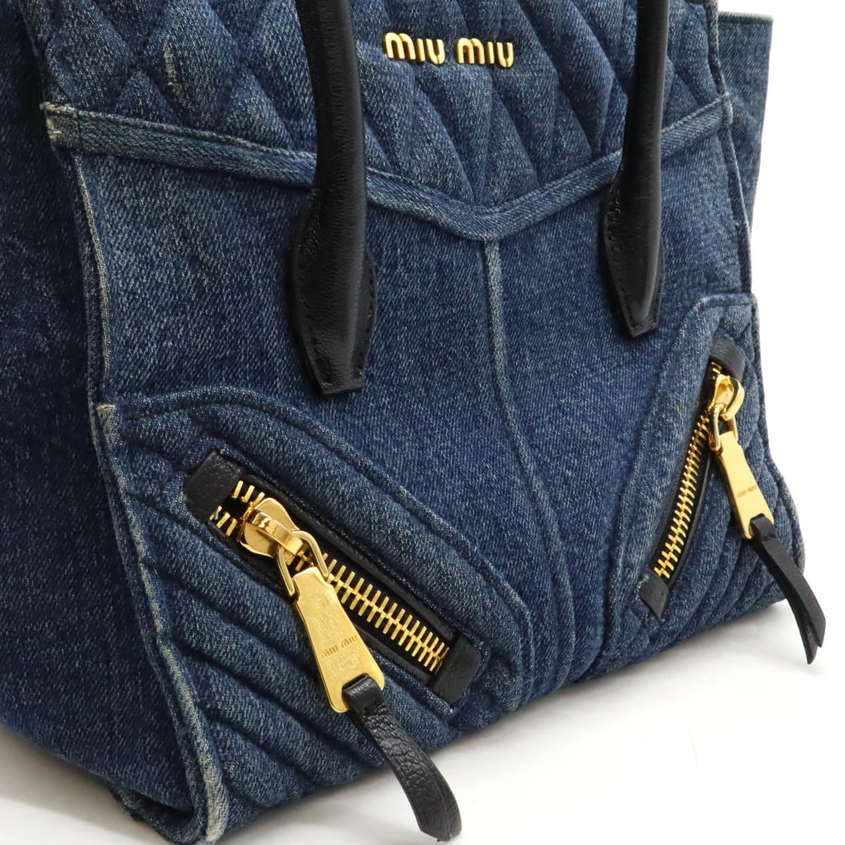 Miu Miu Denim Leather Biker 2WAY Handbag in Very Good Condition