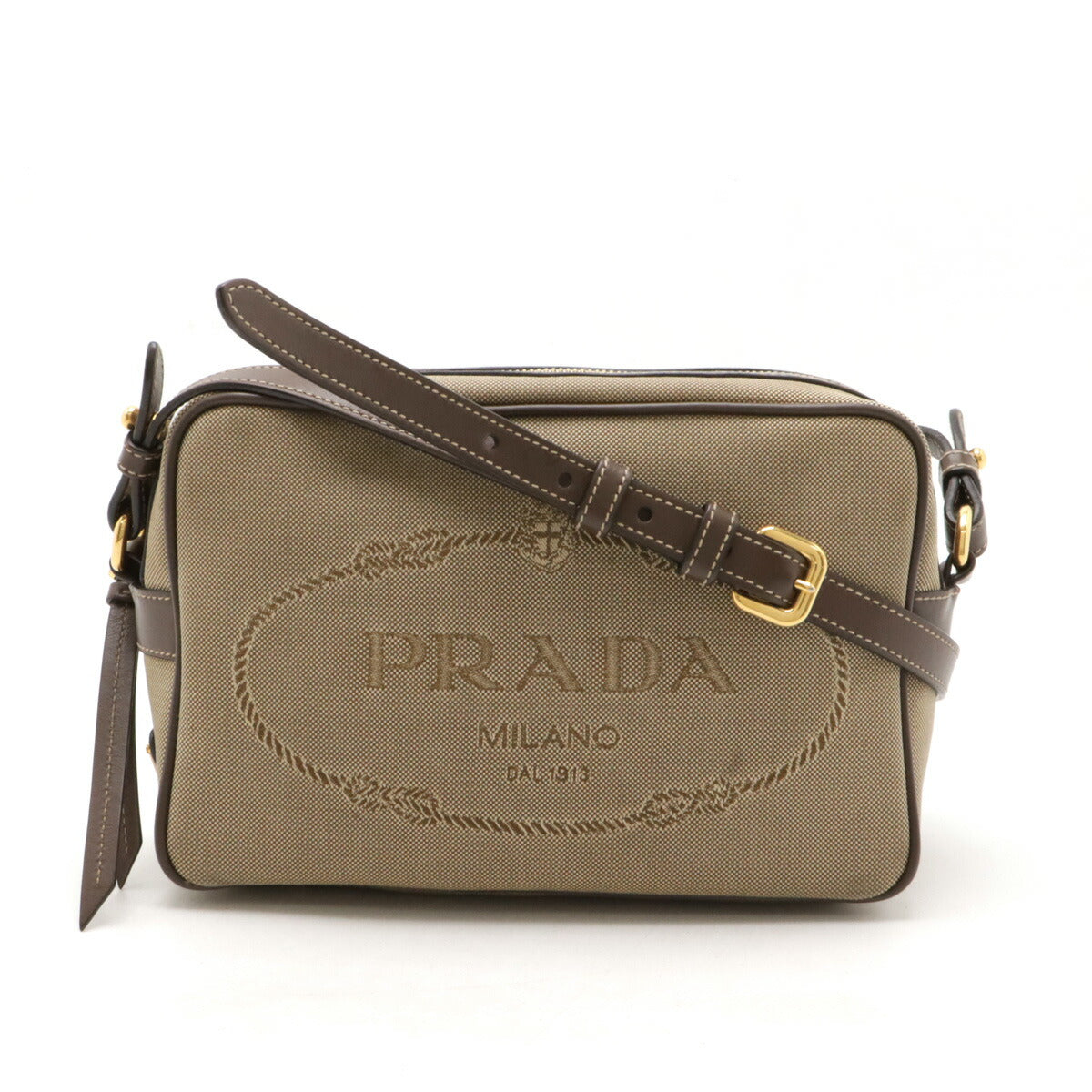 Prada Logo Jacquard Canvas Leather Shoulder Bag