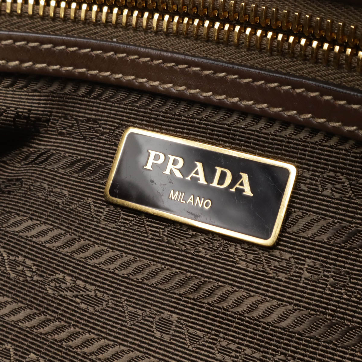 Prada Logo Jacquard Canvas Leather Shoulder Bag