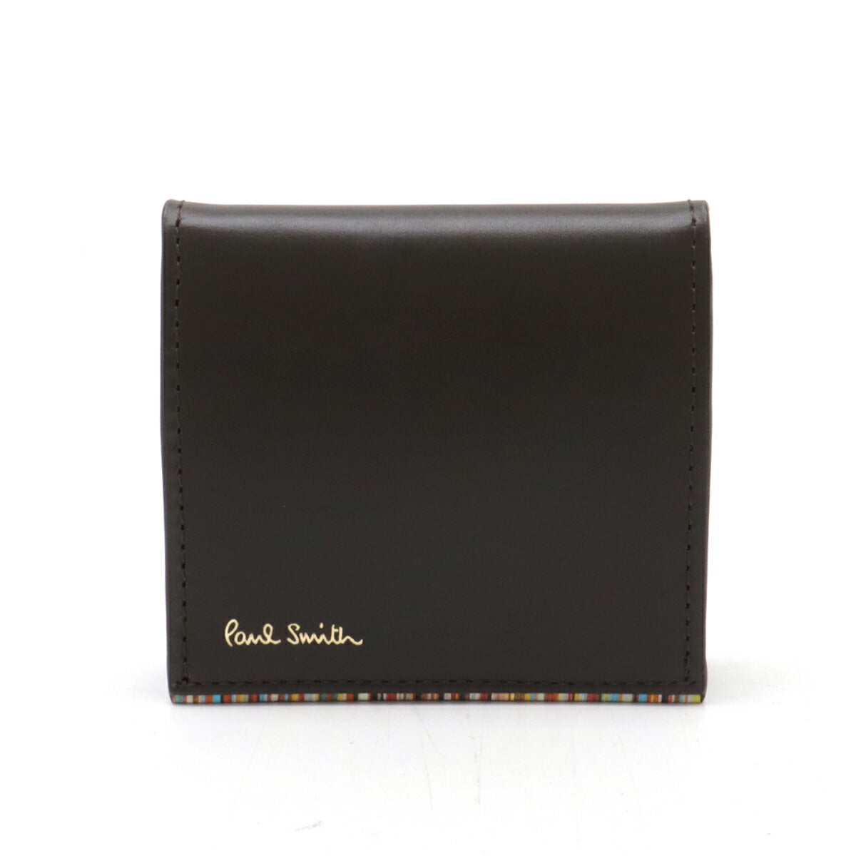 Paul Smith Leather Stripe Point Coin Case Dark Brown in Pristine Condition